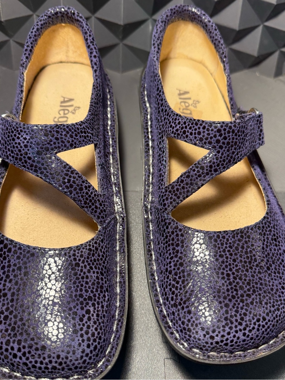 Alegria Navy Textured Mary Jane Flats size 39